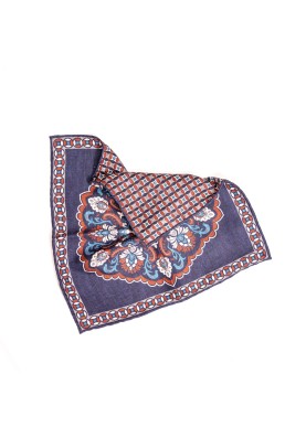 Denim Large Center Design/Neat Print Reversible Pocket Square 