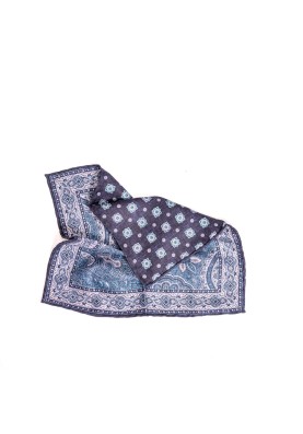 Blue Persian/Foulard Print Reversible Pocket Square 