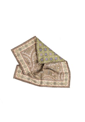 Olive Persian/Foulard Print Reversible Pocket Square 