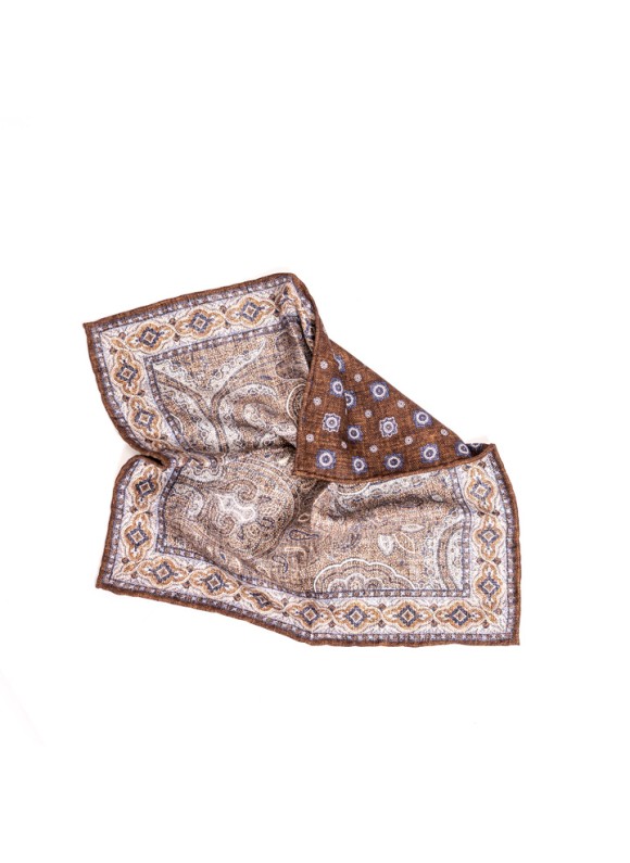 Gray Persian/Foulard Print Reversible Pocket Square