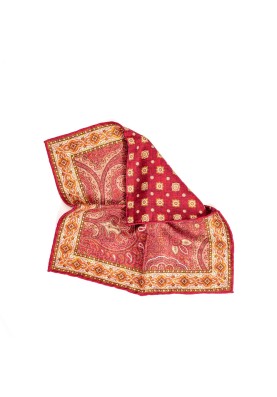 Maroon Persian/Foulard Print Reversible Pocket Square 