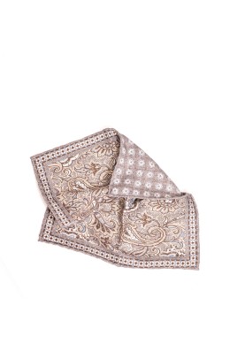 Gray Paisley/Floral Neat Print Reversible Pocket Square 