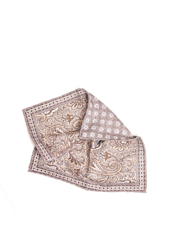 Gray Paisley/Floral Neat Print Reversible Pocket Square