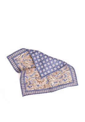 Denim Paisley/Floral Neat Print Reversible Pocket Square 