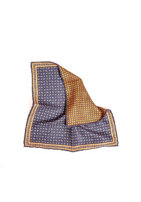 Navy Mini Pines/Neat Print Reversible Pocket Square 