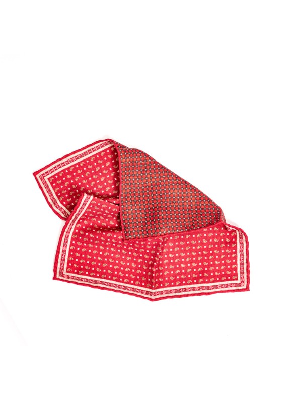 Barn Red Mini Pines/Neat Print Reversible Pocket Square