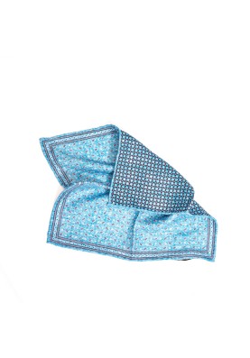 Blue Mini Pines/Neat Print Reversible Pocket Square 