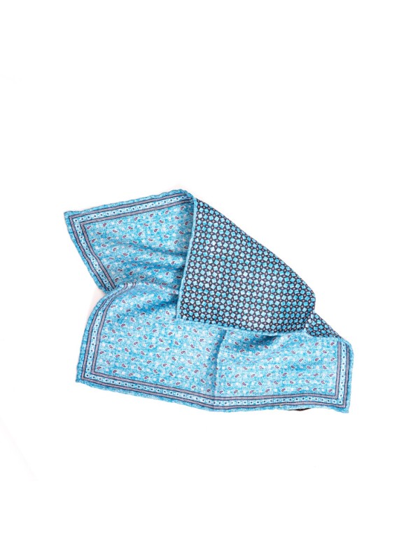 Blue Mini Pines/Neat Print Reversible Pocket Square