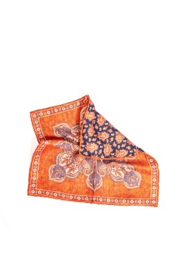 Rust Perisan/Paisley Print Reversible Pocket Square 