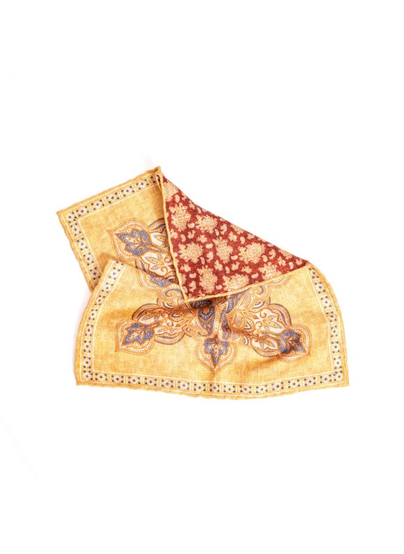 Lt. Yellow Perisan/Paisley Print Reversible Pocket Square