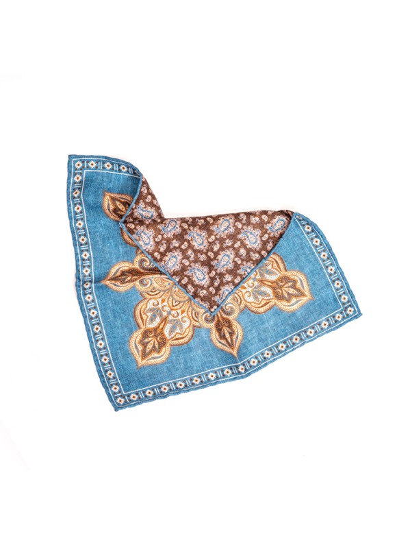 Med. Blue Perisan/Paisley Print Reversible Pocket Square