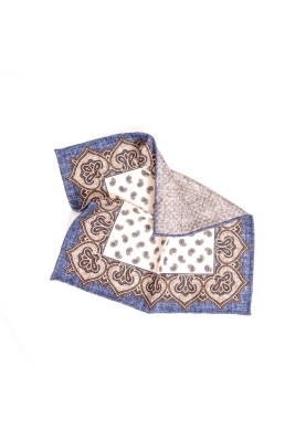 White Smoke/Denim Mini Paisley/Shadowed Dots Print Reversible Pocket Square 