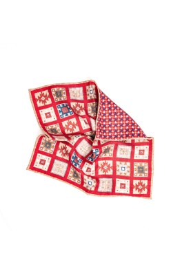 Red Southwest Design Grid/Houndstooth Print Reversible Pocket Square 