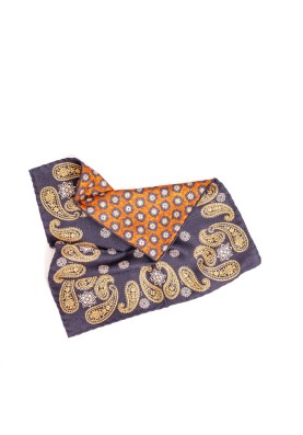 Navy Paisley/Foulard Print Reversible Pocket Square 