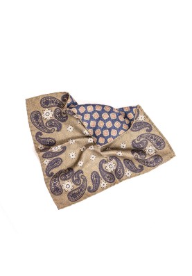 Olive Paisley/Foulard Print Reversible Pocket Square 