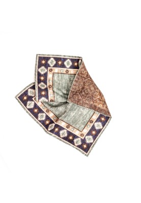 Green Southwest Border/Persian Print Reversible Pocket Square 