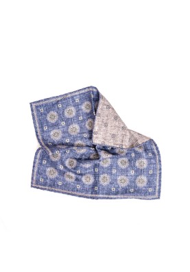 Denim Foulard/Neat Print Reversible Pocket Square 