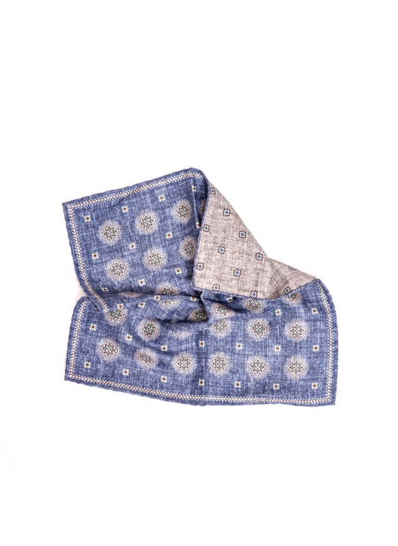 Denim Foulard/Neat Print Reversible Pocket Square