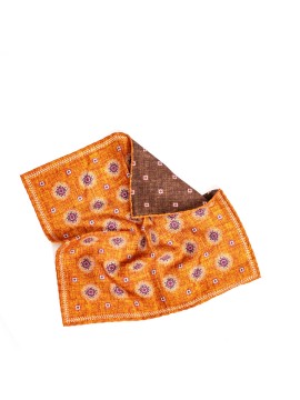 Burnt Orange Foulard/Neat Print Reversible Pocket Square