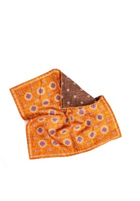 Burnt Orange Foulard/Neat Print Reversible Pocket Square 