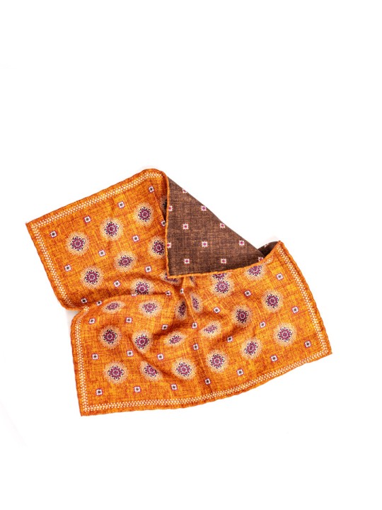 Burnt Orange Foulard/Neat Print Reversible Pocket Square