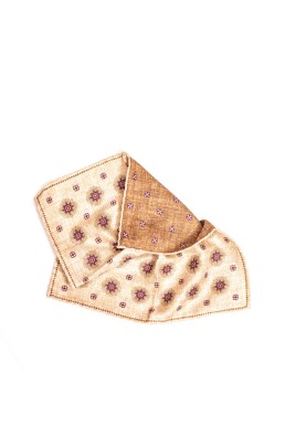 Khaki Foulard/Neat Print Reversible Pocket Square 