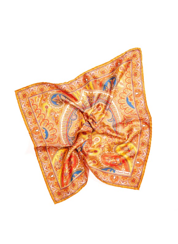 Orange Paisley Print Pocket Square