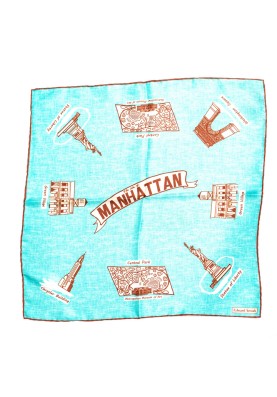 Turquoise New York Attractions Print Pocket Square 