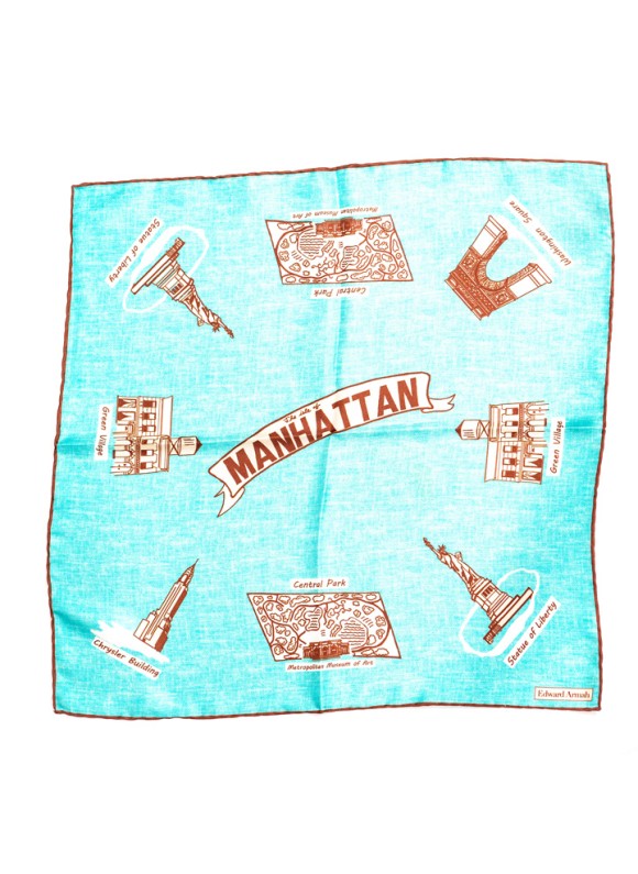 Turquoise New York Attractions Print Pocket Square