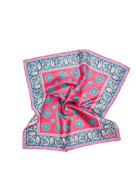 Fuchsia/Green Medallions Print Pocket Square 