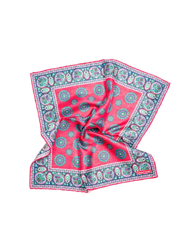 Fuchsia/Green Medallions Print Pocket Square