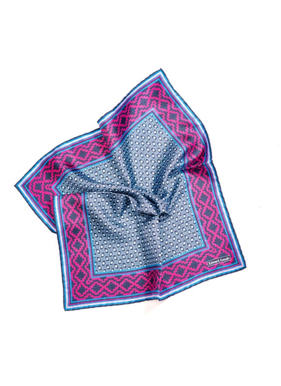 Navy/Fuchsia Neat Print Pocket Square