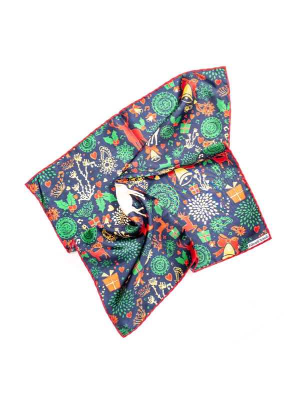 Navy Christmas Print Pocket Square