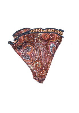 Brick/Marigold Exploded Paisley/Geo Print  Silk Shappe Diamante Reversible Pocket Circle 