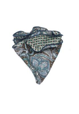 Brown/Mint Exploded Paisley/Geo Print  Silk Shappe Diamante Reversible Pocket Circle 