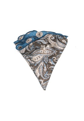 Brown/Blue Exploded Paisley/Medallions Print  Silk Shappe Diamante Reversible Pocket Circle 