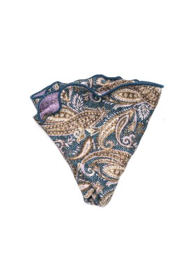 Brown/Purple Exploded Paisley/Medallions Print  Silk Shappe Diamante Reversible Pocket Circle 