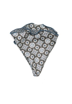 Charcoal/Navy Foulard/Chain Links Print  Silk Shappe Diamante Reversible Pocket Circle 