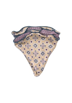 Tan/Purple Foulard/Chain Links Print  Silk Shappe Diamante Reversible Pocket Circle 