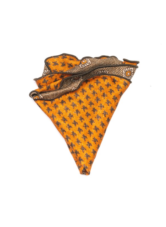 Rust Foulard/Houndstooth Print  Silk Shappe Diamante Reversible Pocket Circle