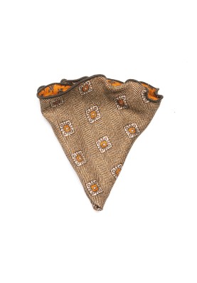 Rust Foulard/Houndstooth Print  Silk Shappe Diamante Reversible Pocket Circle 