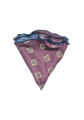 Grape Foulard/Houndstooth Print  Silk Shappe Diamante Reversible Pocket Circle 