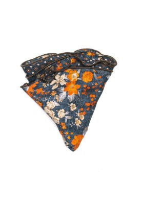 Denim Floral/Neat Print  Silk Shappe Diamante Reversible Pocket Circle 