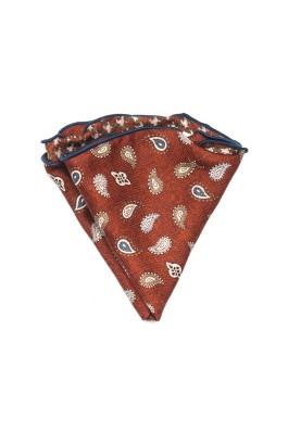 Brick Mini Paisley/Houndstooth Print  Silk Shappe Diamante Reversible Pocket Circle 