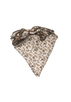 Grey/Brown Mini Paisley/Leaf Print  Silk Shappe Diamante Reversible Pocket Circle 