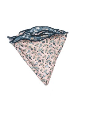 Pink/Denim Mini Paisley/Leaf Print  Silk Shappe Diamante Reversible Pocket Circle 