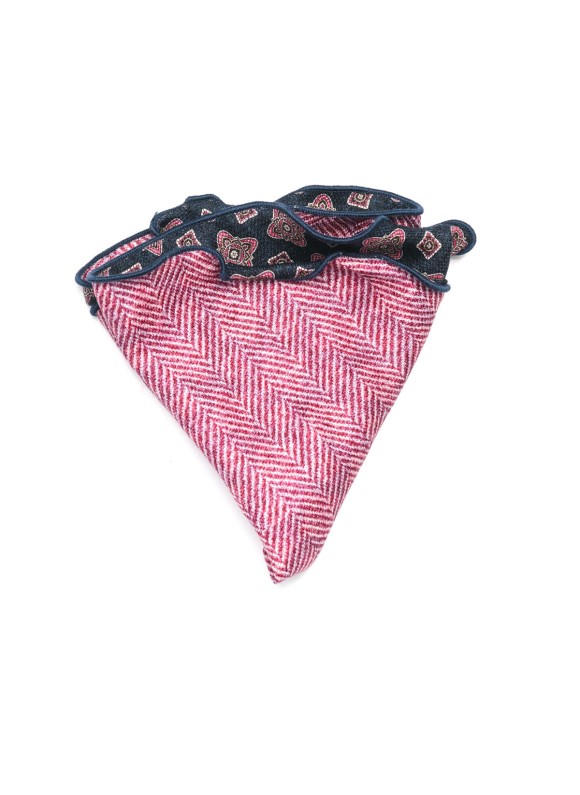  Midnight/Rose Quatrefoil Neat/Herringbone Print  Silk Shappe Diamante Reversible Pocket Circle