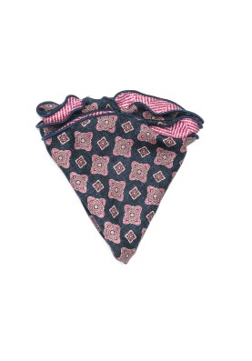  Midnight/Rose Quatrefoil Neat/Herringbone Print  Silk Shappe Diamante Reversible Pocket Circle 