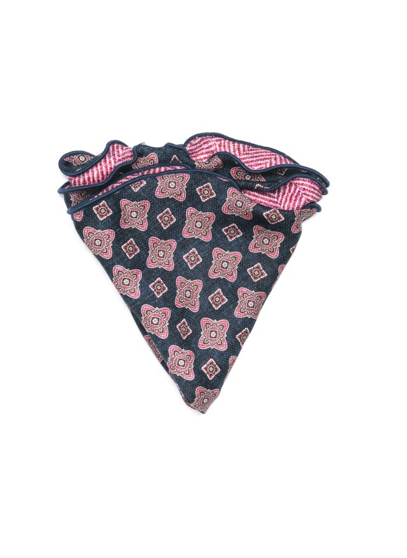  Midnight/Rose Quatrefoil Neat/Herringbone Print  Silk Shappe Diamante Reversible Pocket Circle