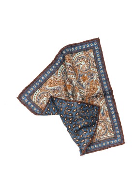 Denim/Aqua Exploded Paisley Print Reversible Pocket Square 